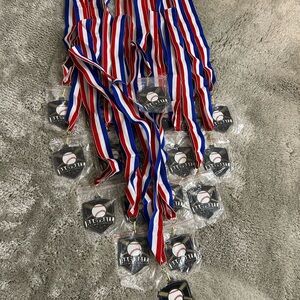 Baseball Medals with Red, White, and Blue Ribbons 19 count